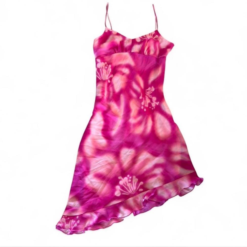 Vintage Express bias cut y2k fairy floral midi dress with asymmetric ruffle hem